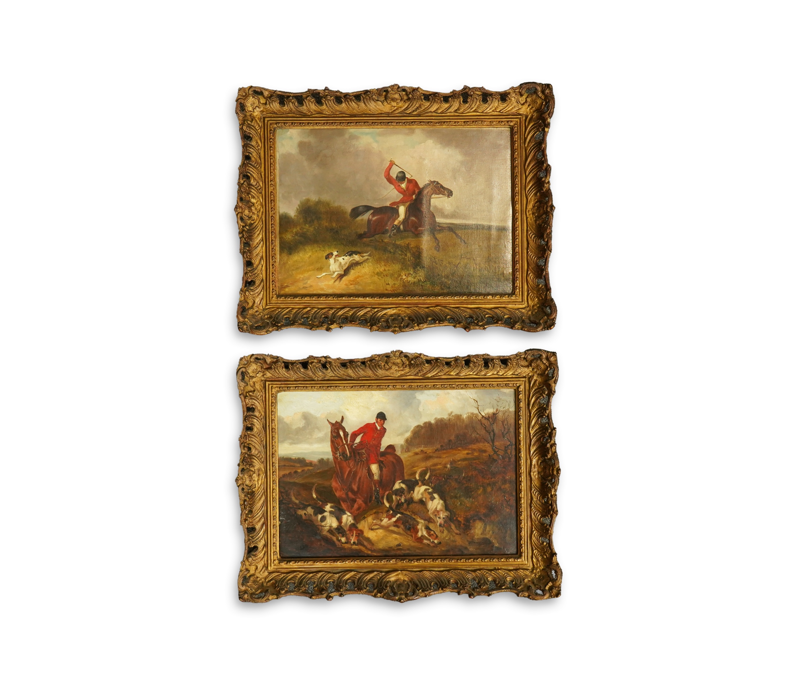 John Alfred Wheeler (English, 1821-1903), Hunting scenes, oil on canvas, a pair, 24 x 34.5cm